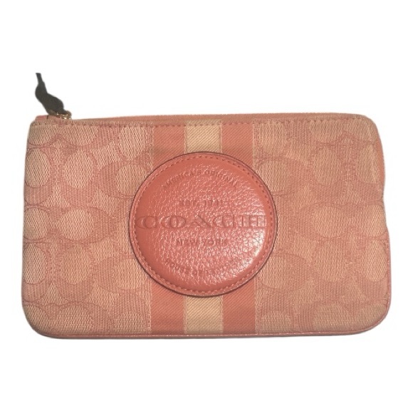 Coach Handbags - Coach Pink Dempsey Large Corner Zip Clutch Wallet In Signature Jacquard